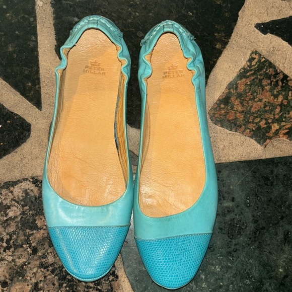 Peter Millar Womens Ballet Flat Shoes Blue Snakeskin Round Toe Slip Ons 7 1/2 - Picture 3 of 7